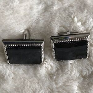 SWANK Silver and Black Rectangular Cufflinks